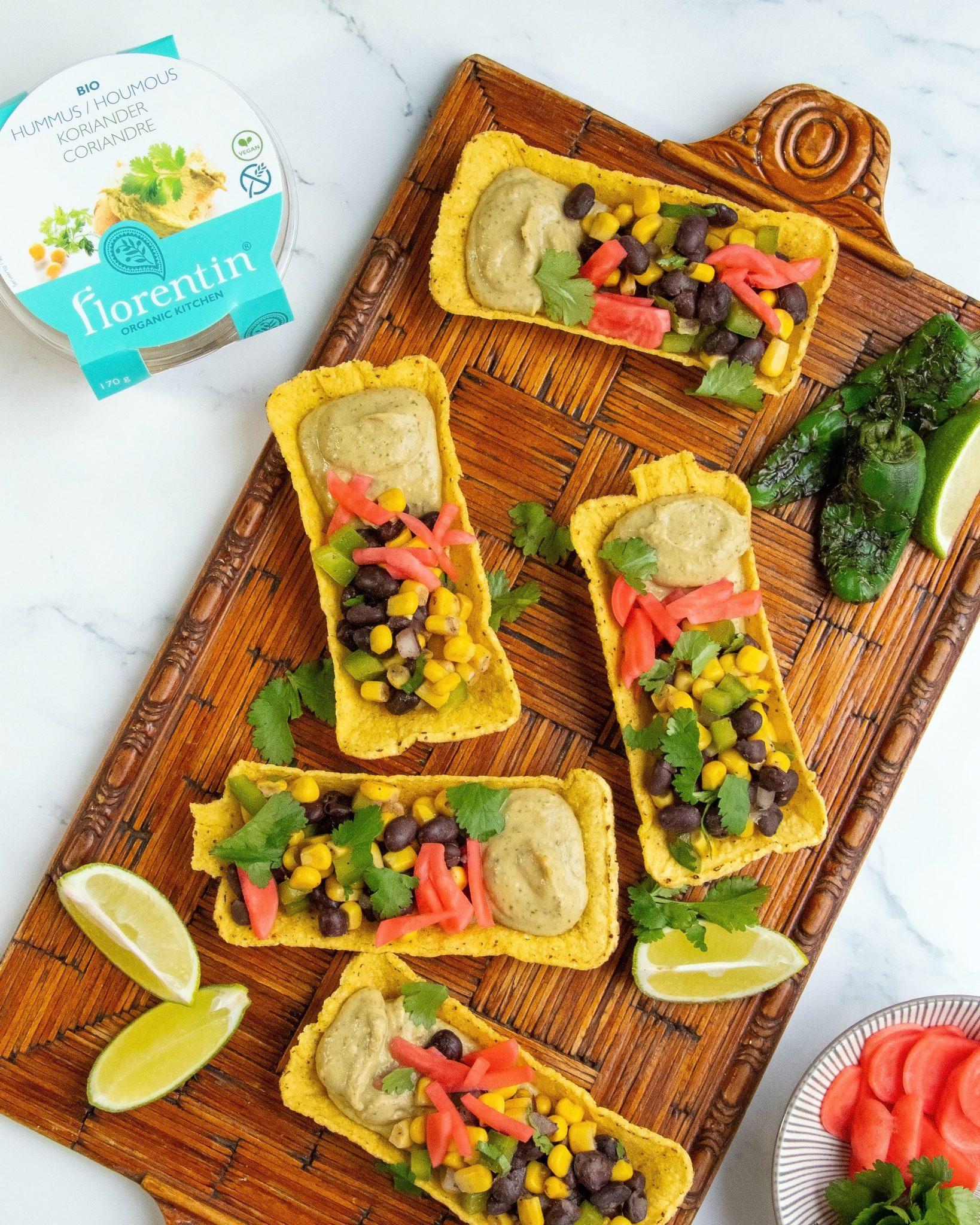 Taco Tubs met Florentin Hummus Coriander en Mais-Bonen Salsa