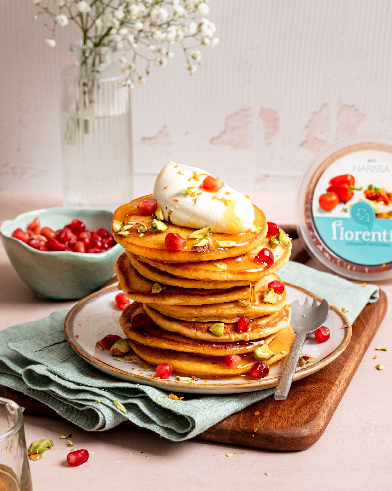 Pannenkoekjes met Florentin Harissa, sinaasappel en pistache